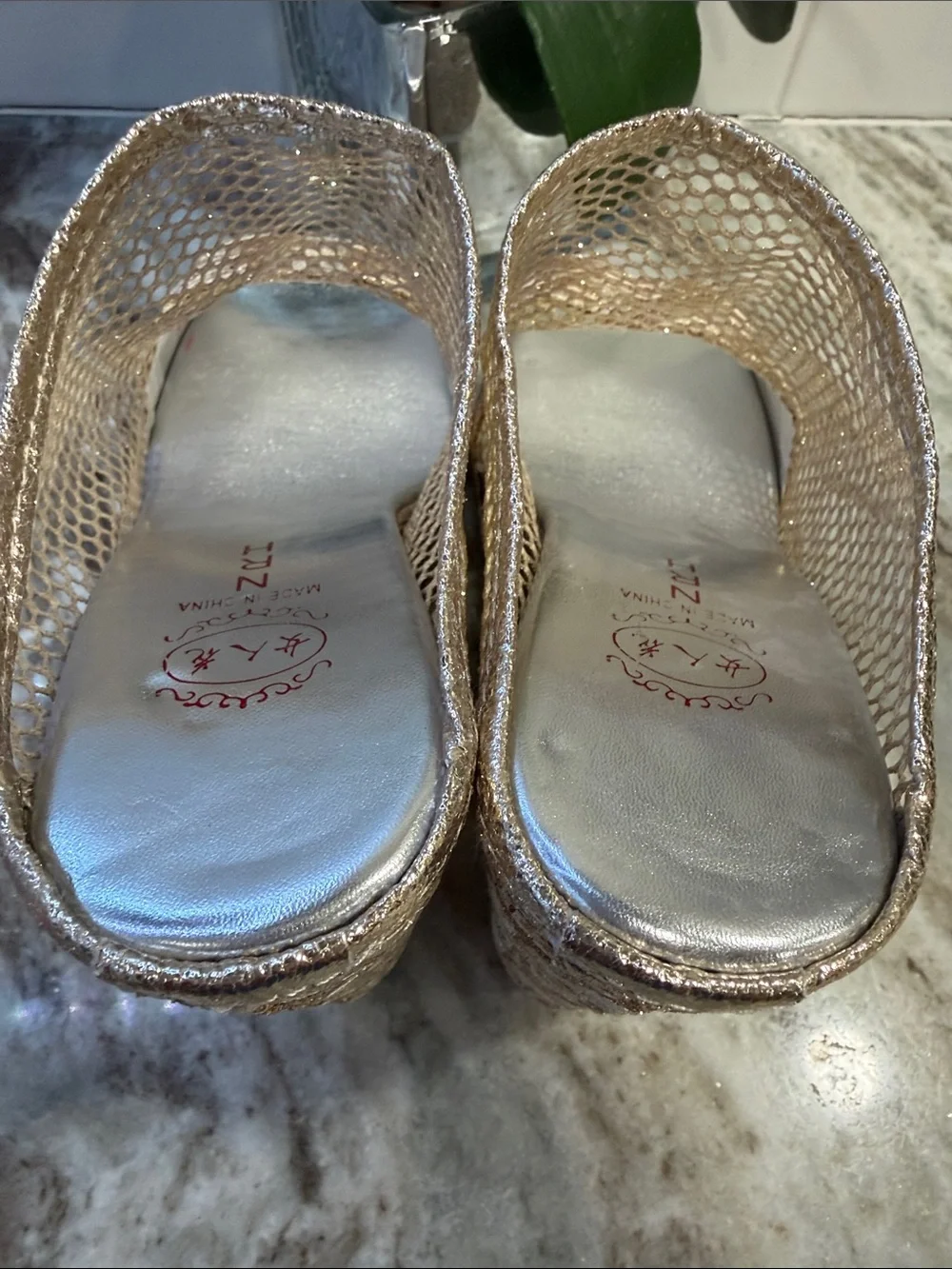 Gold Lace & Mesh Peep-Toe. Perfect for party, bridal party, festival or costume